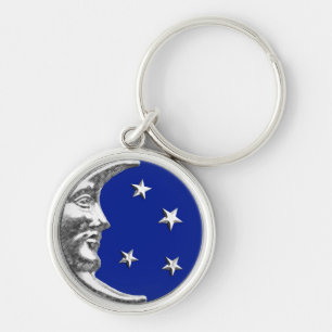 Art Deco Moon and Stars - Cobalt Blue and Silver Keychain