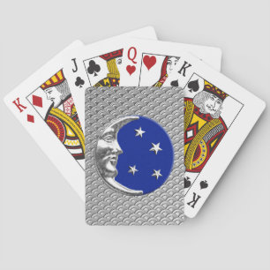 Art Deco Moon and Stars, Cobalt Blue and Silver Playing Cards
