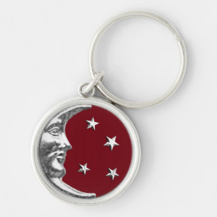 Art Deco Moon and Stars - Dark Red and Silver Keychain