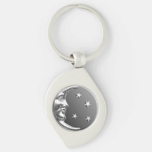 Art Deco Moon and Stars - Grey / Grey and Silver Keychain