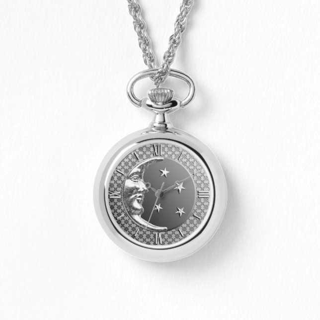Art Deco Moon and stars - Grey / Grey and Silver Watch (Front)