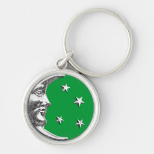 Art Deco Moon and Stars - Jade Green and Silver Keychain