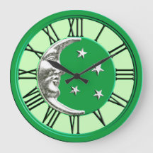 Art Deco Moon and Stars - Jade Green and Silver