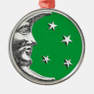 Art Deco Moon and Stars - Jade Green and Silver Metal Ornament