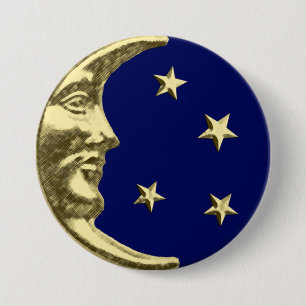 Art Deco Moon and Stars - Navy Blue and Gold 3 Inch Round Button