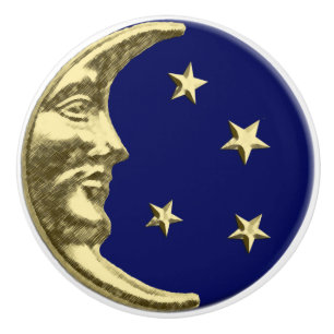 Art Deco Moon and stars - Navy Blue and Gold Ceramic Knob
