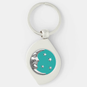 Art Deco Moon and Stars - Turquoise & Silver Keychain