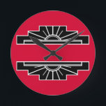 Art Deco Motif in B&W and Red Round Clock<br><div class="desc">Classic Art Deco sun motif in black and white with red background.</div>