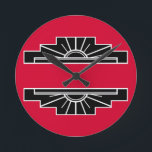 Art Deco Motif in B&W and Red Round Clock<br><div class="desc">Classic Art Deco sun motif in black and white with red background.</div>