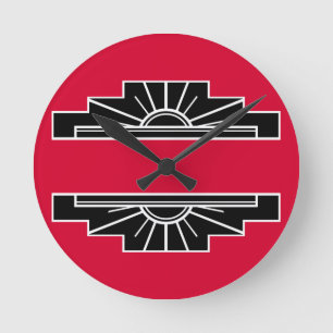 Art Deco Motif in B&W and Red Round Clock