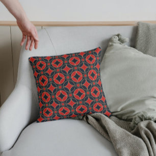 art déco motif n2 en rouge & noir coussin