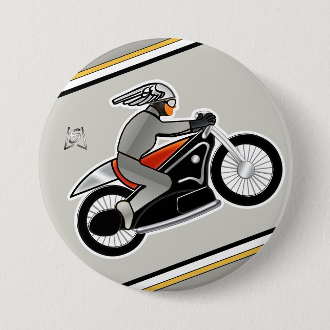 Art Deco Motorcycle (3" pin) 3 Inch Round Button (Front)