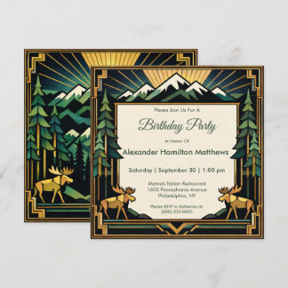 Art Deco Mountain Forest Birthday Party Invitation