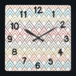 Art Deco Mountains  Square Wall Clock<br><div class="desc">This wall clock has an art deco design of upside down Vs in retro colors of orange,  teal,  gold,  black,  red,  brown,  and gray.</div>