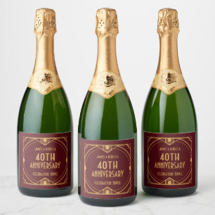 Art Deco Names 40th Anniversary CelebratIon Red Sparkling Wine Label