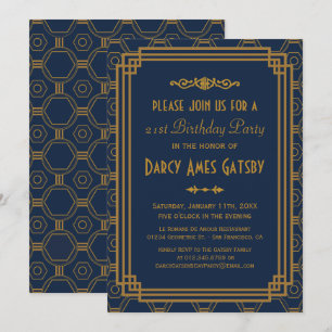 Art Deco Navy Birthday Party Invites