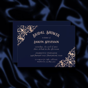 Art Deco Navy Blue and Blush   Geometric Invitation