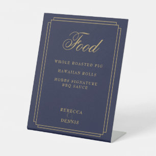 Art Deco Navy Blue And Gold Food Menu Pedestal Sign