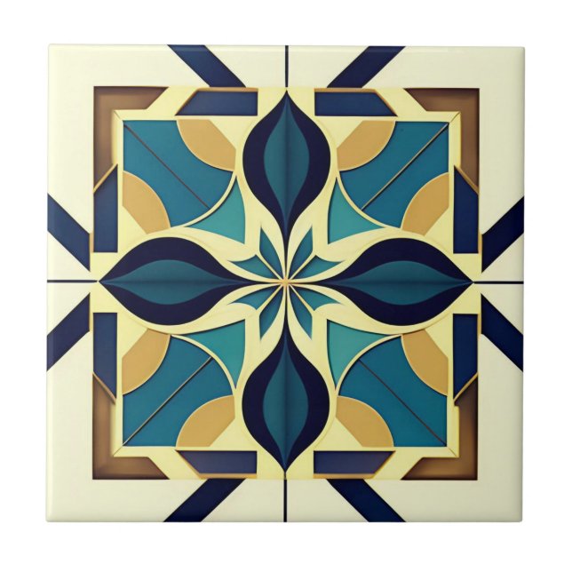 Art Deco Navy Floral Tile (Front)