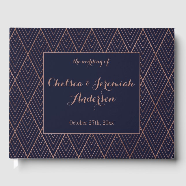 Art Deco Navy Gold Custom Wedding Guest Book (Front)
