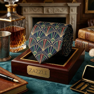 Art Deco Navy Peacock Luxurious Geometric Tie