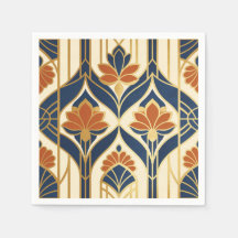 Art Deco Navy Terracotta & Gold Floral