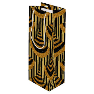 Art Deco New Year   Faux Gold Glitter & Black Wine Gift Bag