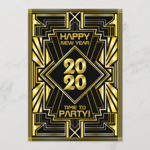 Art Deco New Year Party 2020 Gold Black Gatsby Invitation
