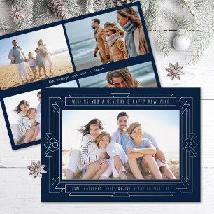 Art Deco New Year Photo Navy Foil Holiday Card