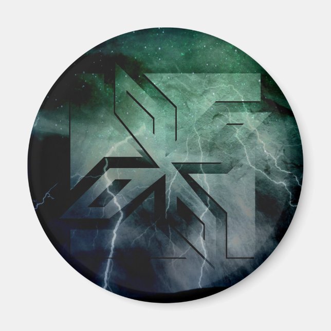 Art Deco Ninja Star Icon, Galaxy lightning overlay Magnet (Front)