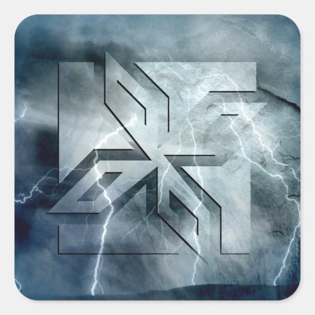 Art Deco Ninja Star Icon, Galaxy lightning overlay Square Sticker (Front)