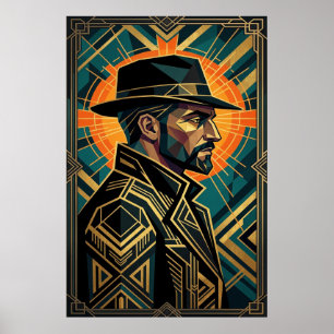 Art Deco Noir Detective Fedora Profile Gold  Poster