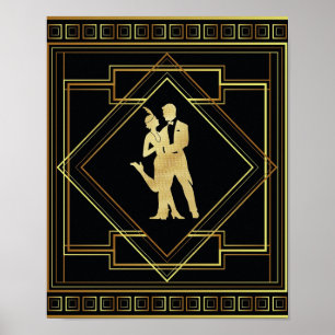 Art Déco noir et or reflet géométrique 20s