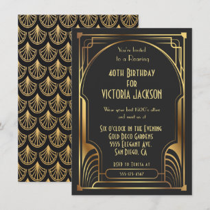 Art Deco Nouveau Birthday Party Gold & Black Invitation
