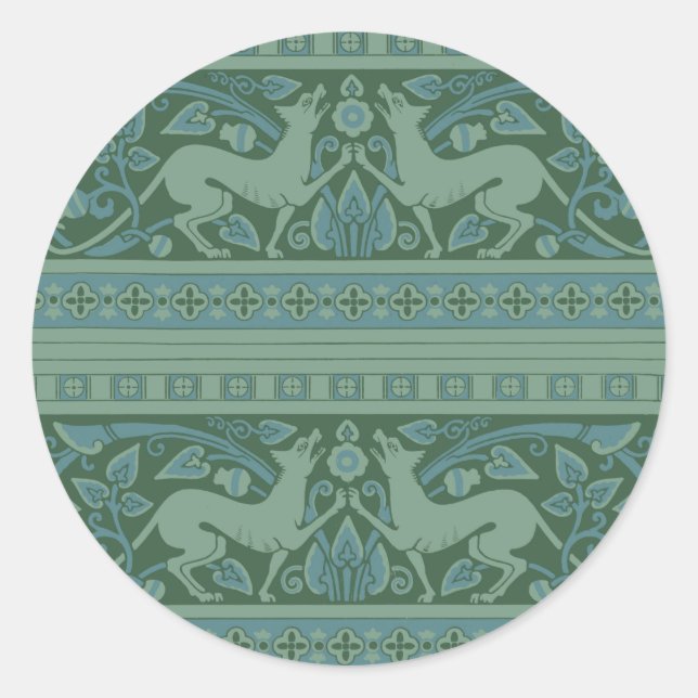 Art Deco Nouveau Dog Nature Animal Pattern Classic Round Sticker (Front)