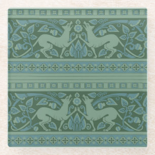 Art Deco Nouveau Dog Nature Animal Pattern Glass Coaster