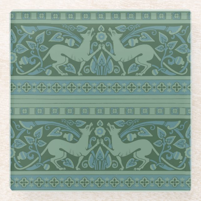 Art Deco Nouveau Dog Nature Animal Pattern Glass Coaster (Front)