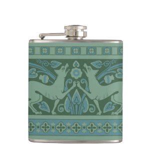 Art Deco Nouveau Dog Nature Animal Pattern Hip Flask