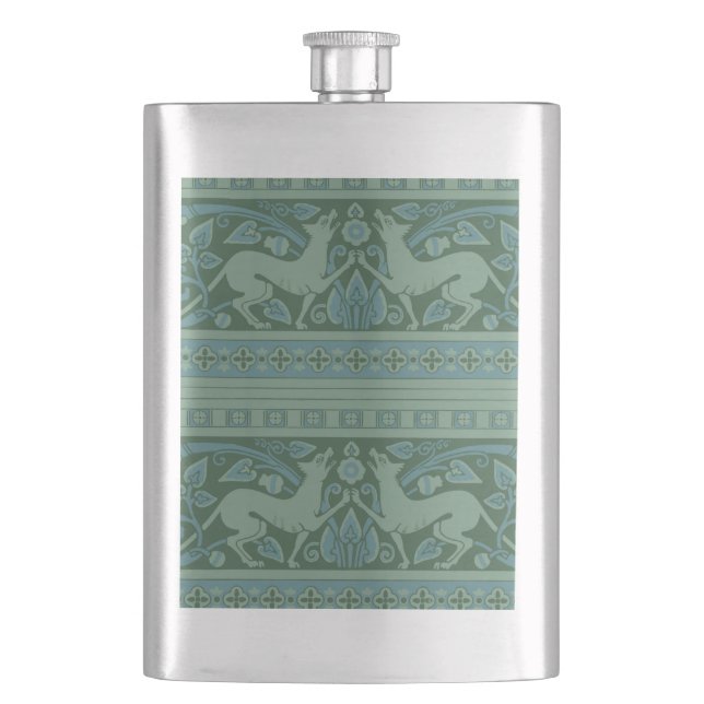 Art Deco Nouveau Dog Nature Animal Pattern Hip Flask (Front)