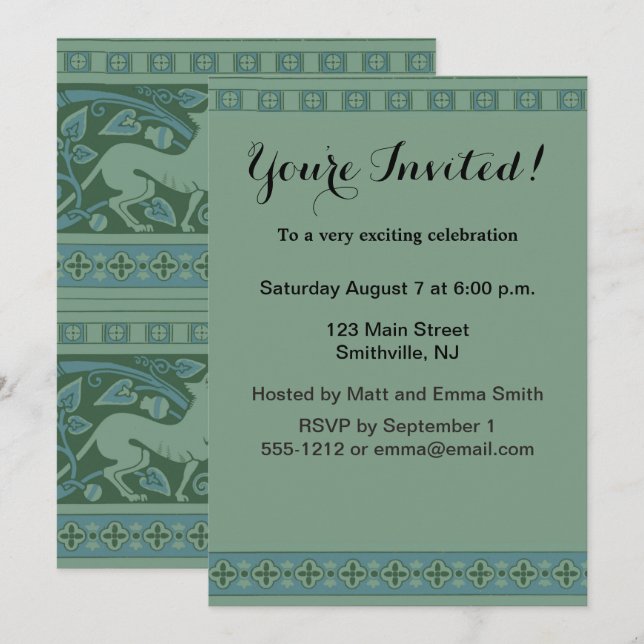 Art Deco Nouveau Dog Nature Animal Pattern Invitation (Front/Back)