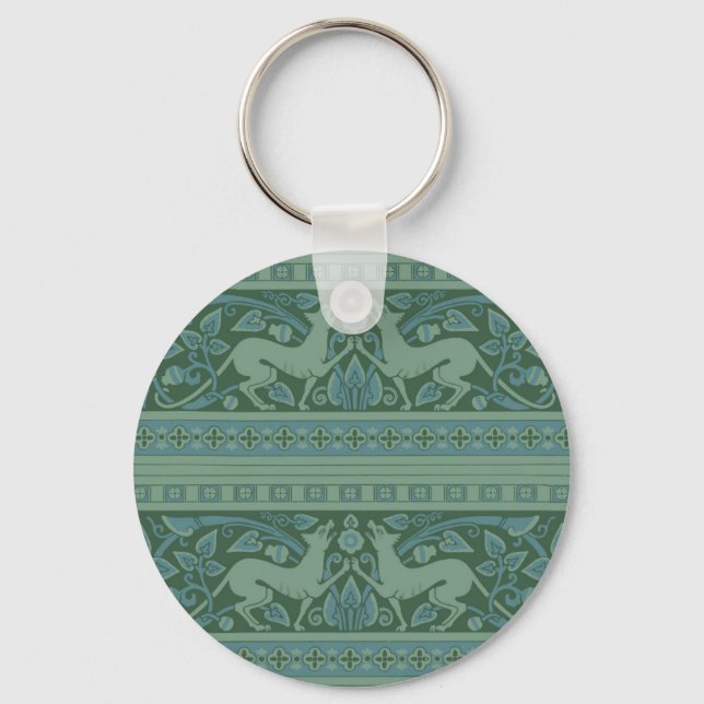 Art Deco Nouveau Dog Nature Animal Pattern Keychain (Front)
