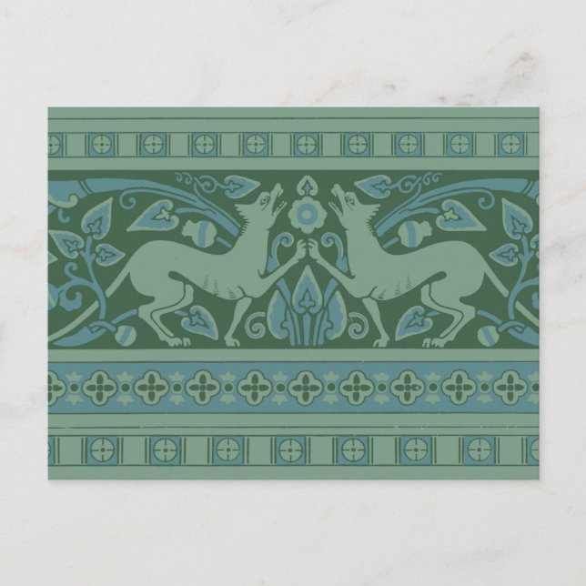 Art Deco Nouveau Dog Nature Animal Pattern Postcard (Front)