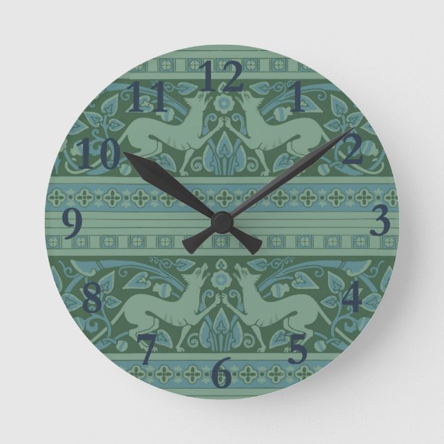 Art Deco Nouveau Dog Nature Animal Pattern Round Clock (Front)