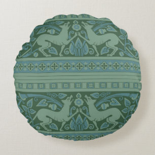 Art Deco Nouveau Dog Nature Animal Pattern Round Pillow