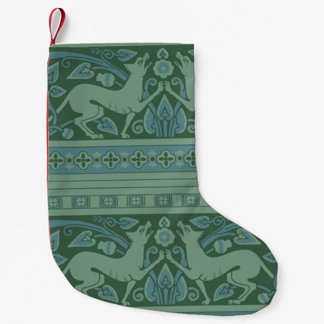 Art Deco Nouveau Dog Nature Animal Pattern Small Christmas Stocking (Front)