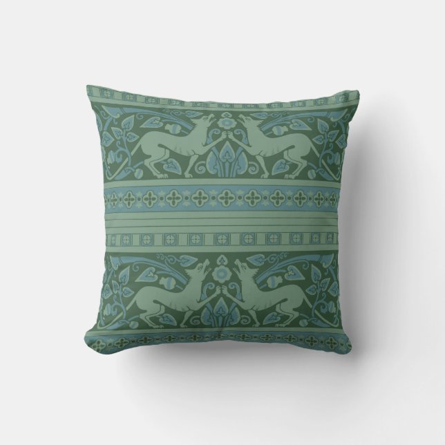 Art Deco Nouveau Dog Nature Animal Pattern Throw Pillow (Front)