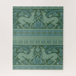 Art Deco Nouveau Dog Nature Botanical :Pattern Jigsaw Puzzle