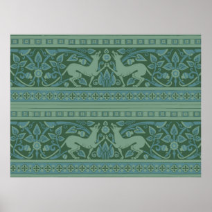 Art Deco Nouveau Dog Nature Botanical :Pattern Poster