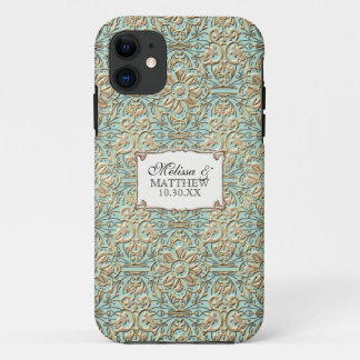 Art Deco Nouveau Faux Gold Floral Damask Lace iPhone 11 Case