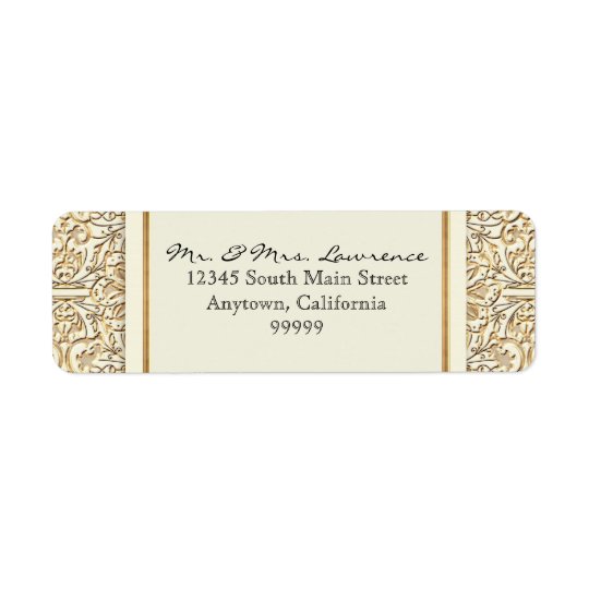 Art Deco Nouveau Faux Gold Floral Damask Lace Return Address Label